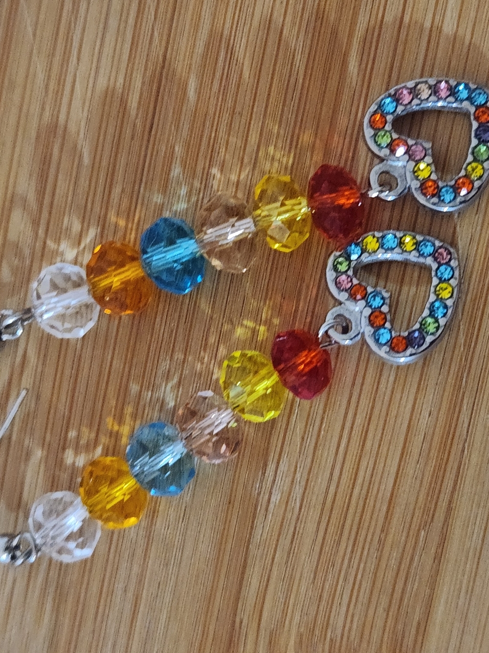Hand Crafted Multicolor Crystal Bead Heart Dangle Earrings